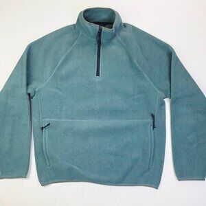 J. Crew Nordic Size Large Mens Green Fleece 1/4 Zip Pullover Pockets Long Sleeve
